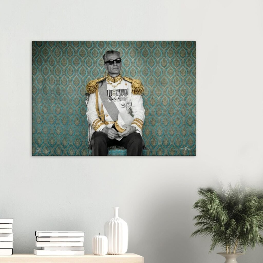 Mohammad Reza Shah in Ceremonial Military Attire – Pop Art Inspired Canvas