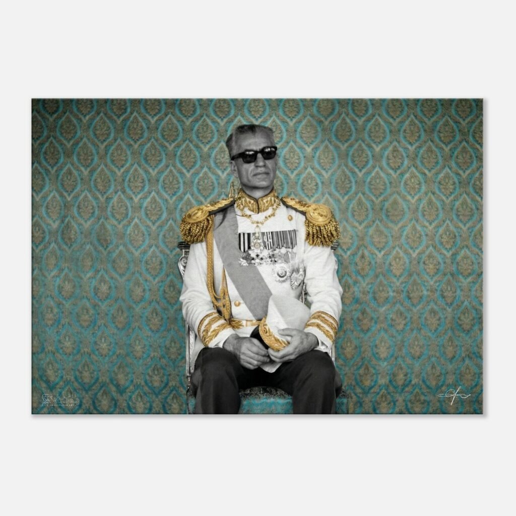 Mohammad Reza Shah in Ceremonial Military Attire – Pop Art Inspired Canvas — detail 3
