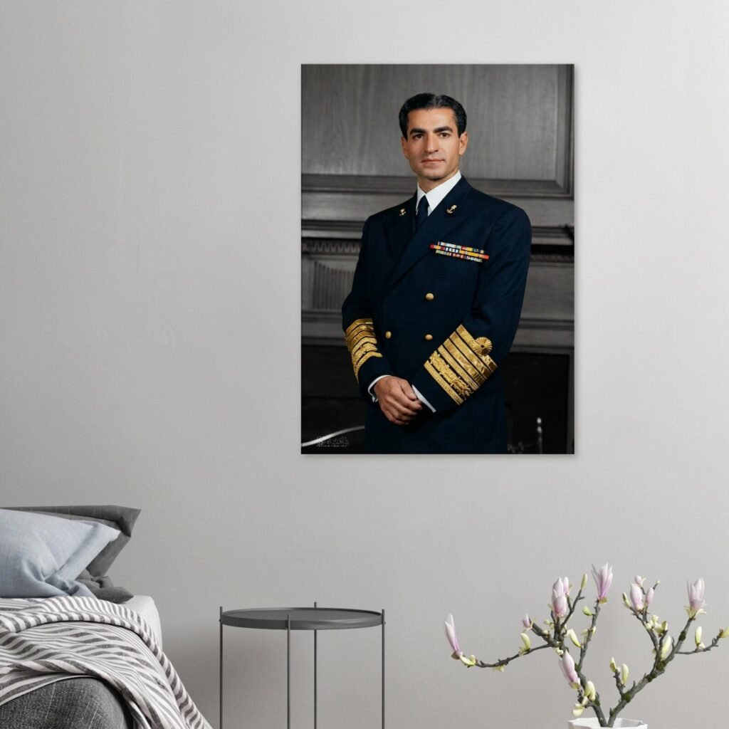 Mohammad Reza Shah in Naval Uniform – Fine Historical Canvas Wall Art — detail 2