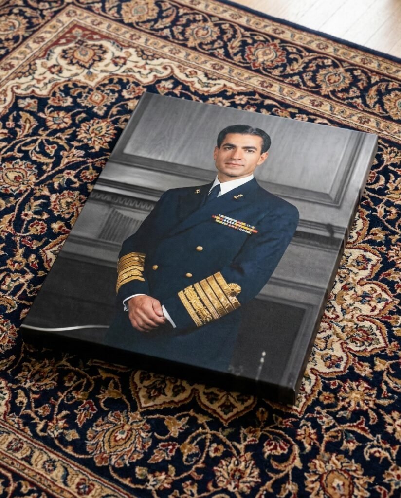 Mohammad Reza Shah in Naval Uniform – Fine Historical Canvas Wall Art — detail 4