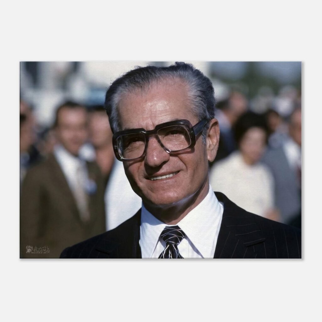 Mohammad Reza Shah in the 1970s – Classic Diplomatic Canvas Portrait — detail 4