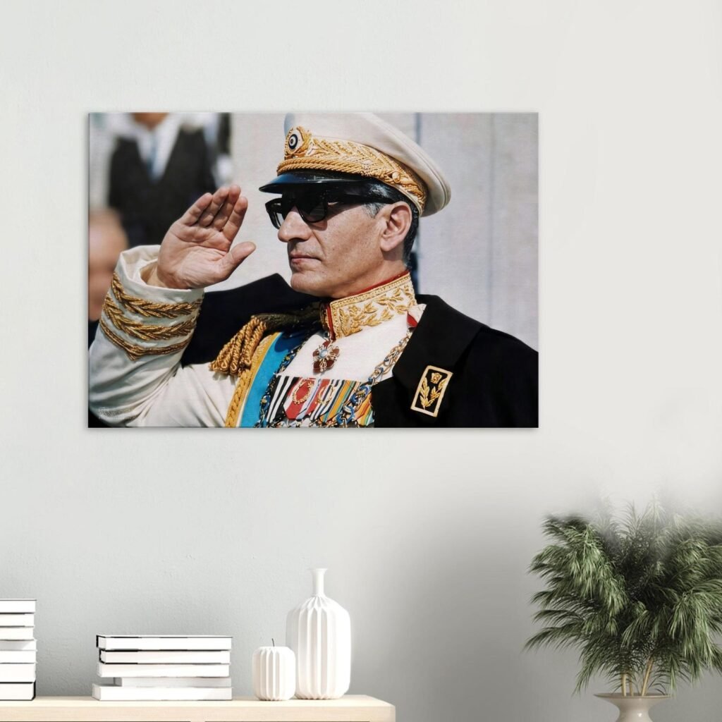 Mohammad Reza Shah in White Military Uniform – Historical Canvas Art