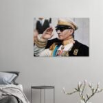 Mohammad Reza Shah in White Military Uniform – Historical Canvas Art — detail 2