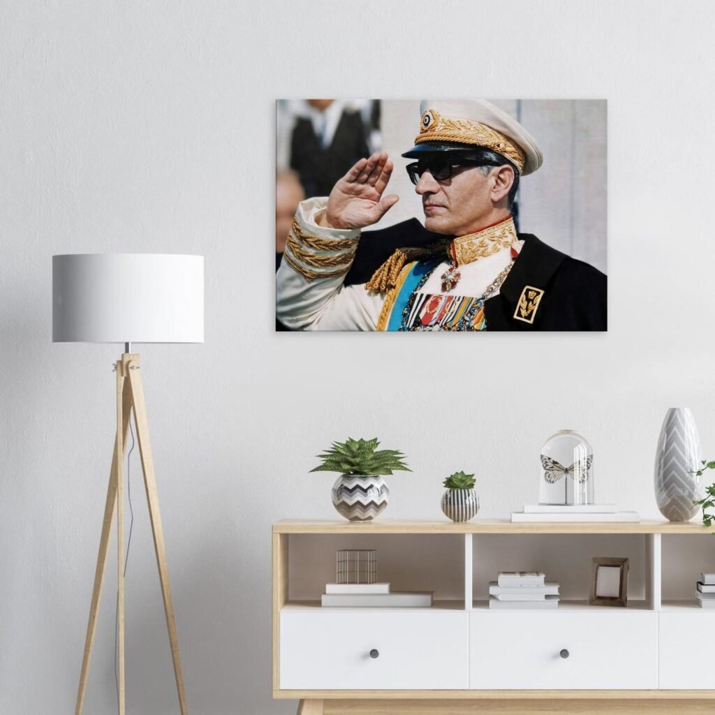 Mohammad Reza Shah in White Military Uniform – Historical Canvas Art — detail 3