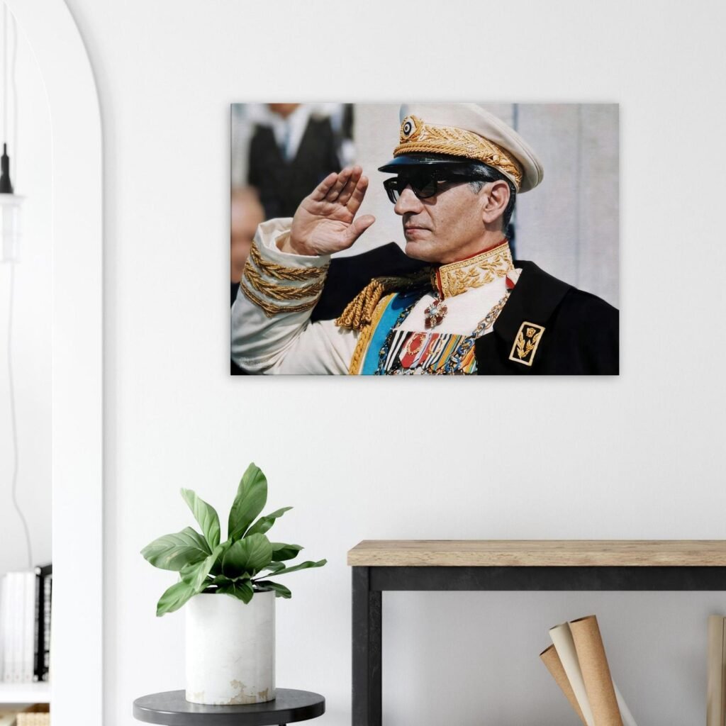 Mohammad Reza Shah in White Military Uniform – Historical Canvas Art — detail 5