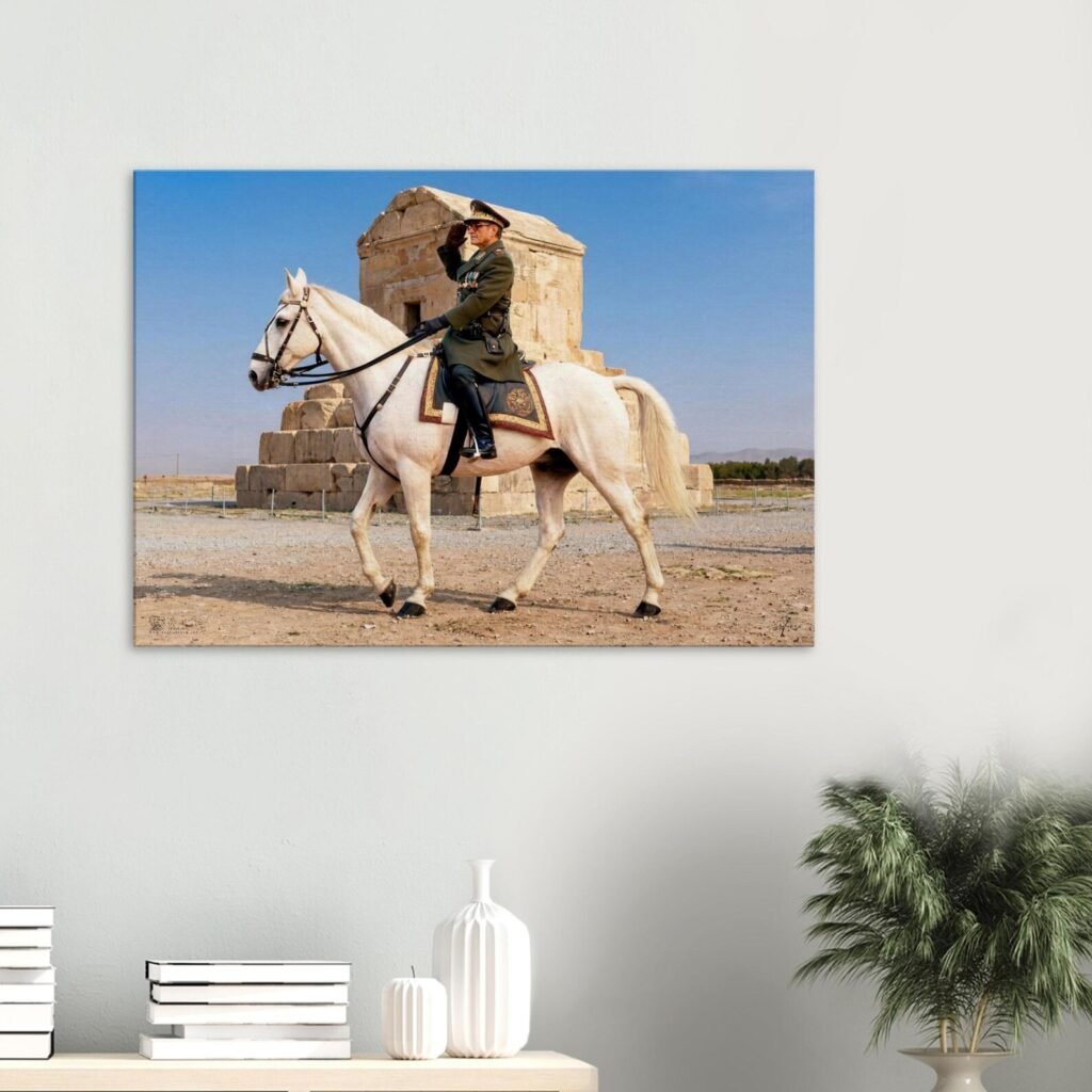 Mohammad Reza Shah on Horseback at Pasargadae – Historical Digital Canvas