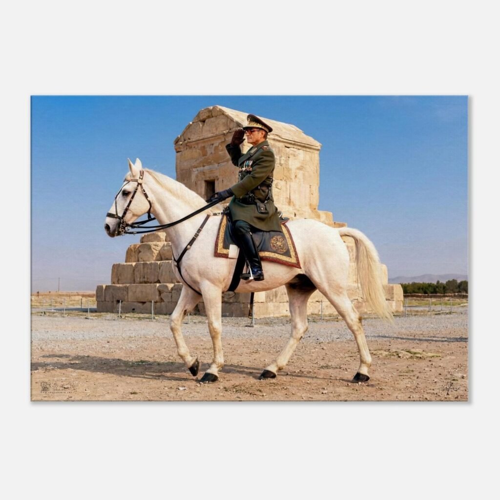 Mohammad Reza Shah on Horseback at Pasargadae – Historical Digital Canvas — detail 4