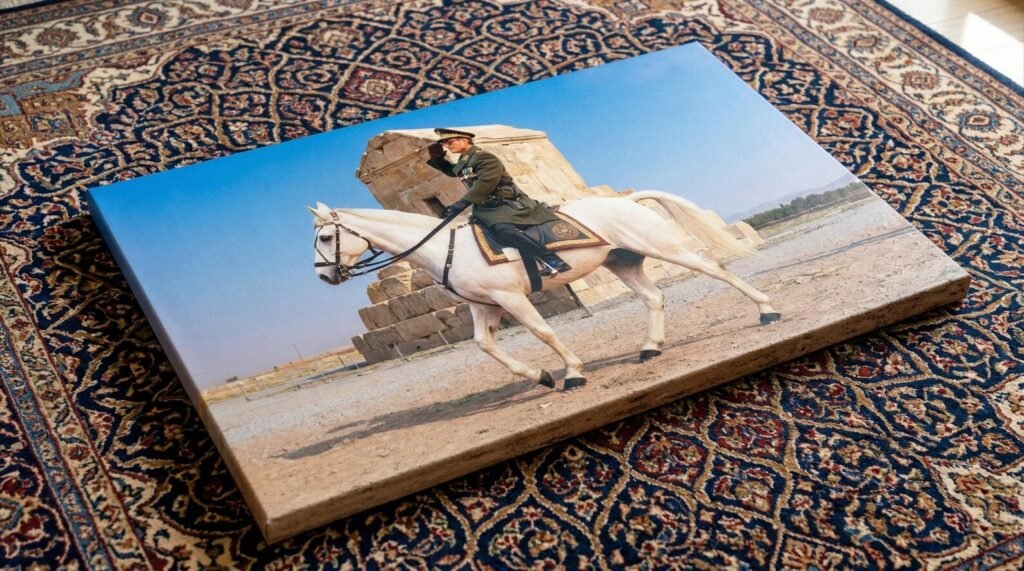 Mohammad Reza Shah on Horseback at Pasargadae – Historical Digital Canvas — detail 6