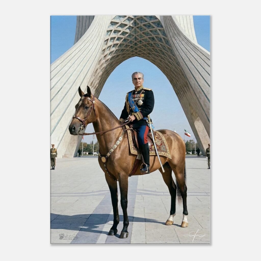 Mohammad Reza Shah on Horseback – Historic Military Canvas Art — detail 2