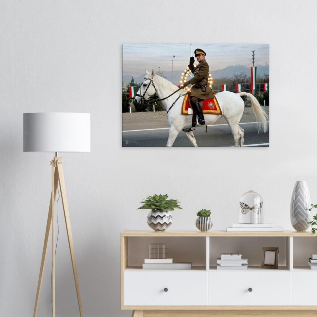 Mohammad Reza Shah on Horseback – Historic Military Canvas Art — detail 3