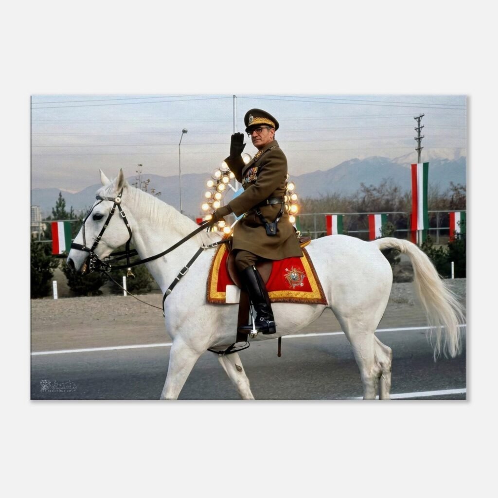 Mohammad Reza Shah on Horseback – Historic Military Canvas Art — detail 4