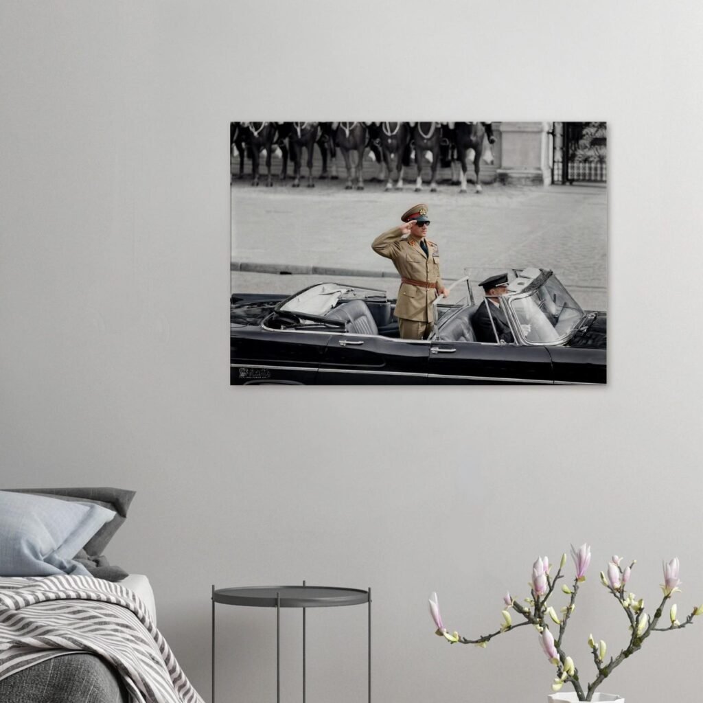 Mohammad Reza Shah Pahlavi Car Salute Canvas Wall Art – Persian Royal Decor — detail 4