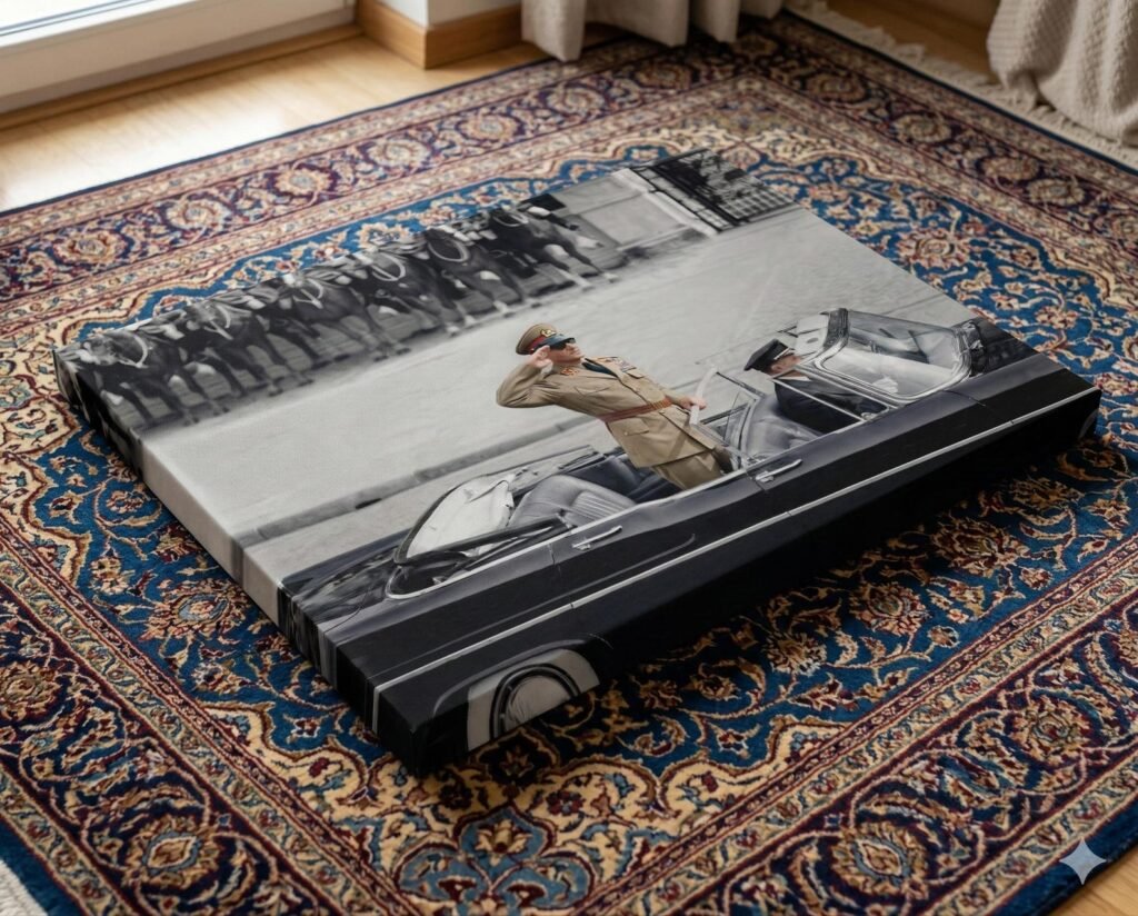 Mohammad Reza Shah Pahlavi Car Salute Canvas Wall Art – Persian Royal Decor — detail 9