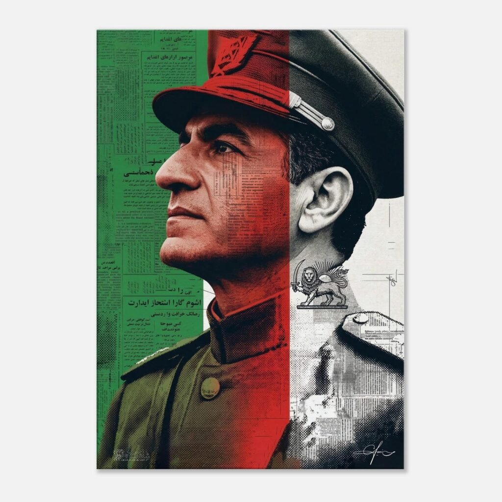 Mohammad Reza Shah Pahlavi Graphic Art Canvas – Persian Royal Portrait Wall Art — detail 3