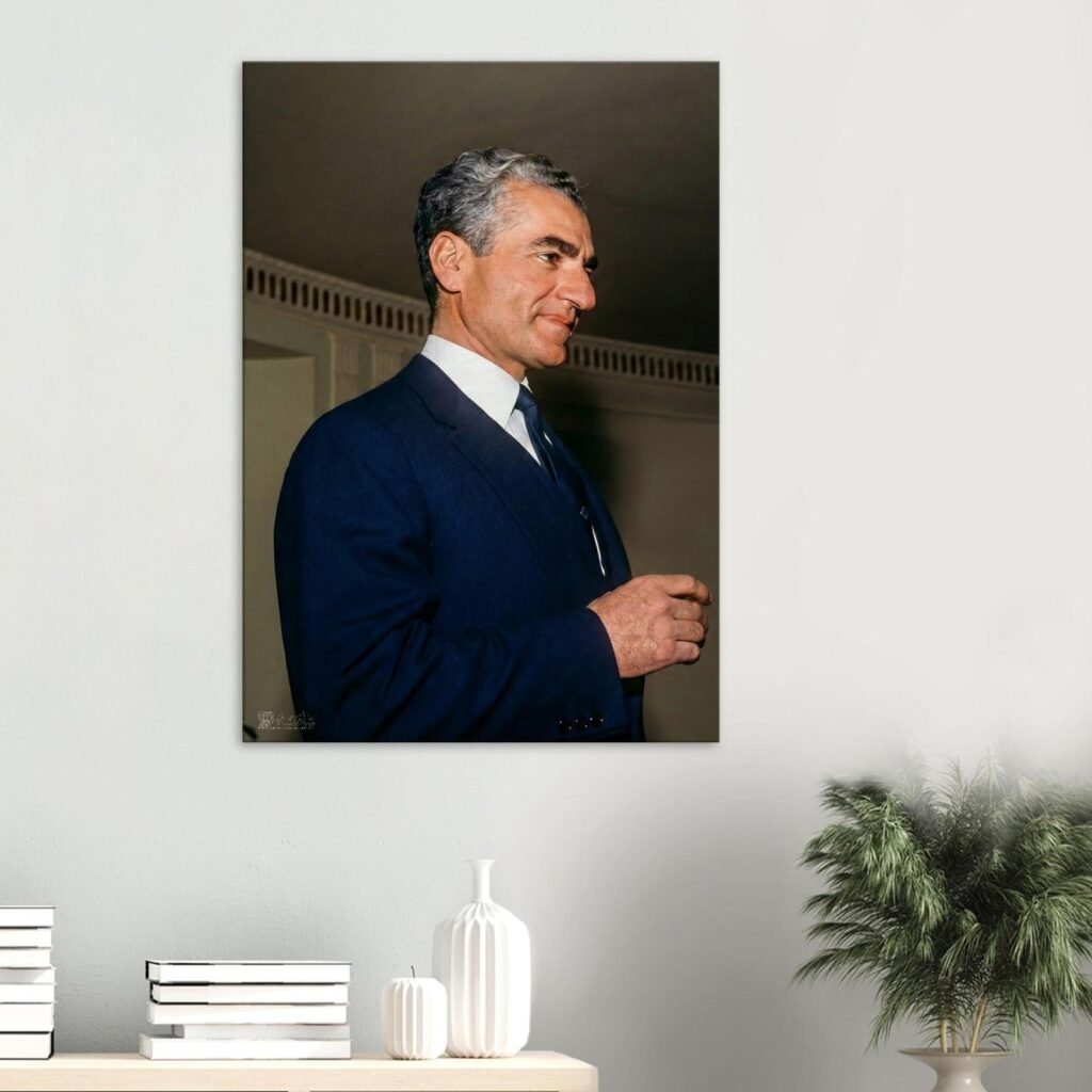 Mohammad Reza Shah Pahlavi in a Formal Party Suit – Elegant Persian Royal Wall Art