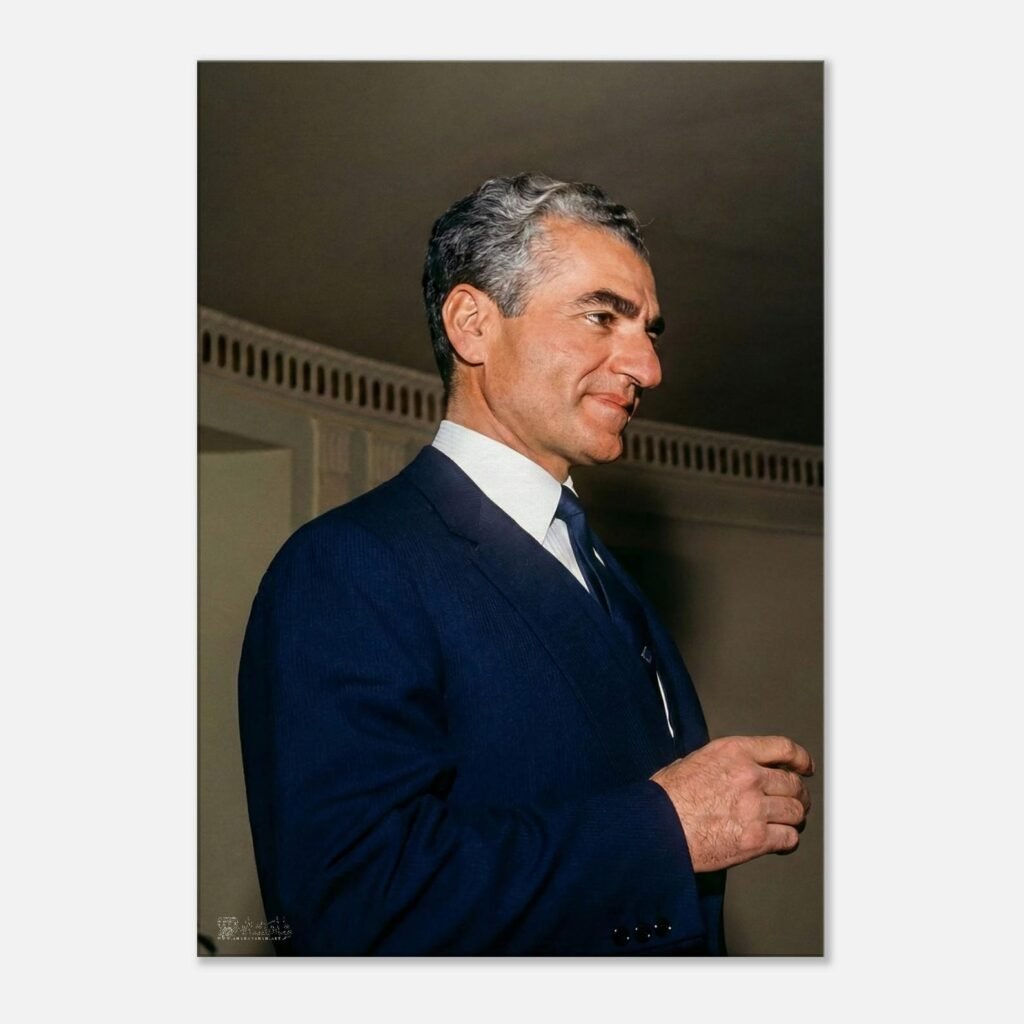 Mohammad Reza Shah Pahlavi in a Formal Party Suit – Elegant Persian Royal Wall Art — detail 3