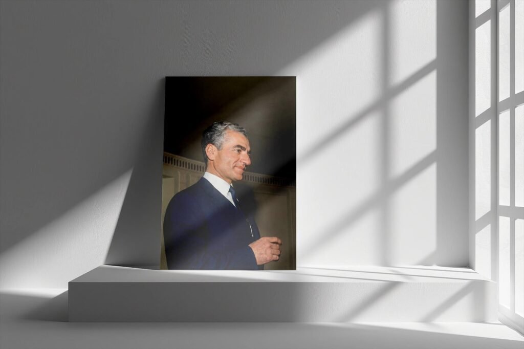 Mohammad Reza Shah Pahlavi in a Formal Party Suit – Elegant Persian Royal Wall Art — detail 4