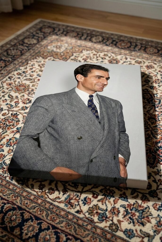Mohammad Reza Shah Pahlavi in an Evening Suit at a Formal Reception – Vintage Persian Royal Portrait — detail 4