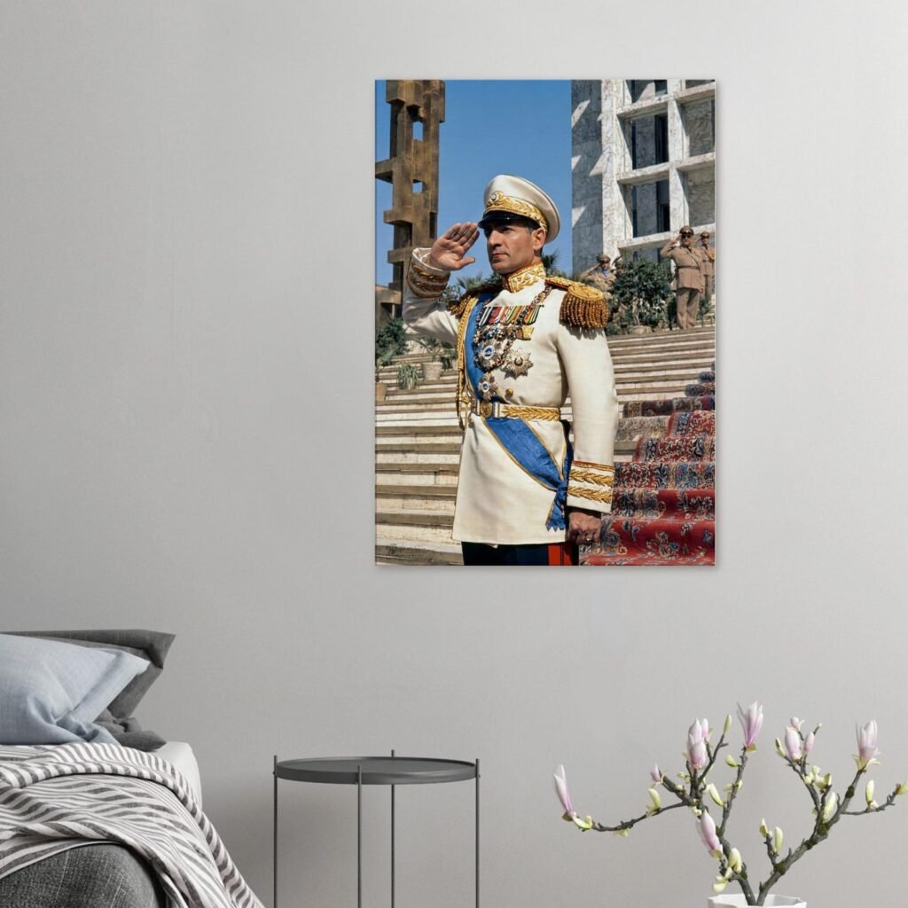 Mohammad Reza Shah Pahlavi Military Salute Canvas Print – Persian Royal Portrait Wall Art — detail 2