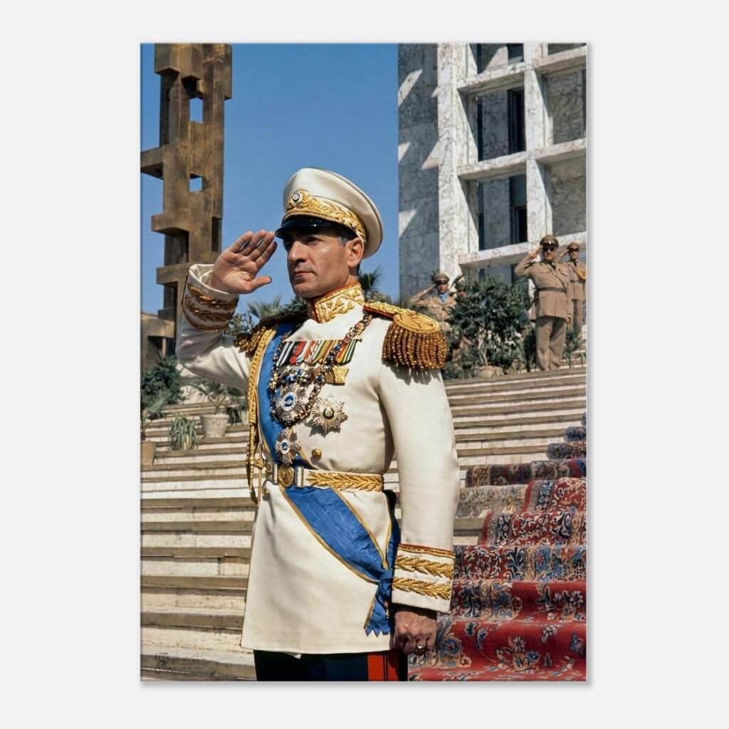 Mohammad Reza Shah Pahlavi Military Salute Canvas Print – Persian Royal Portrait Wall Art — detail 3