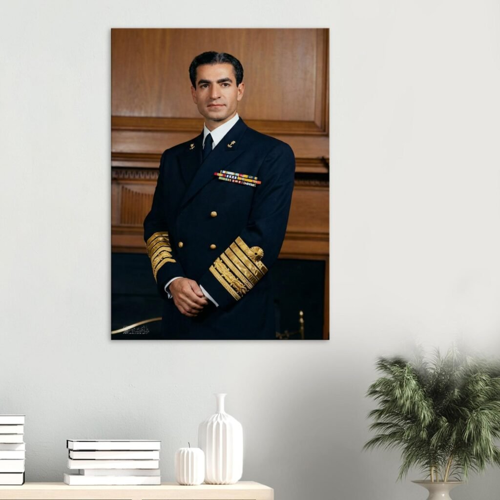 Mohammad Reza Shah Pahlavi Naval Portrait Canvas Art – Persian Historic Royal Decor