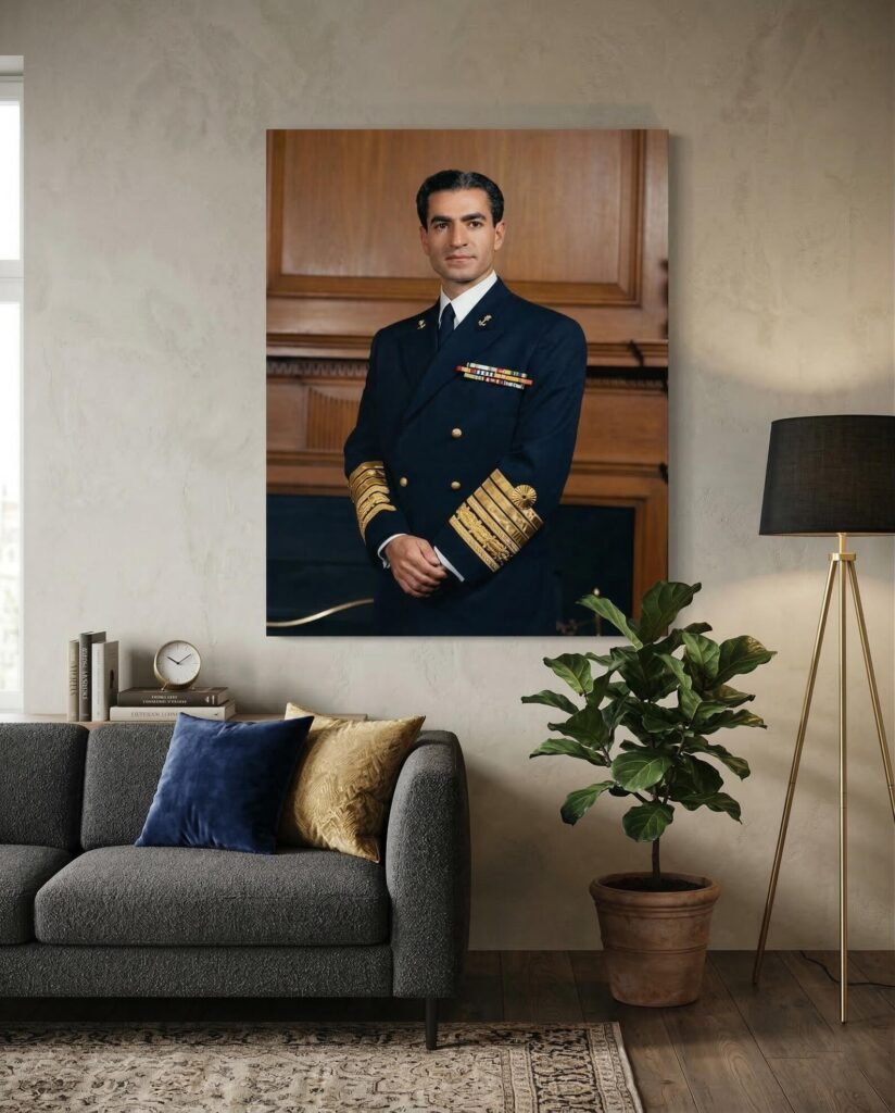 Mohammad Reza Shah Pahlavi Naval Portrait Canvas Art – Persian Historic Royal Decor — detail 9