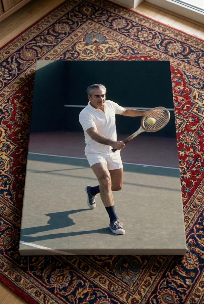 Mohammad Reza Shah Pahlavi Playing Tennis – Vintage Sports Wall Art — detail 4
