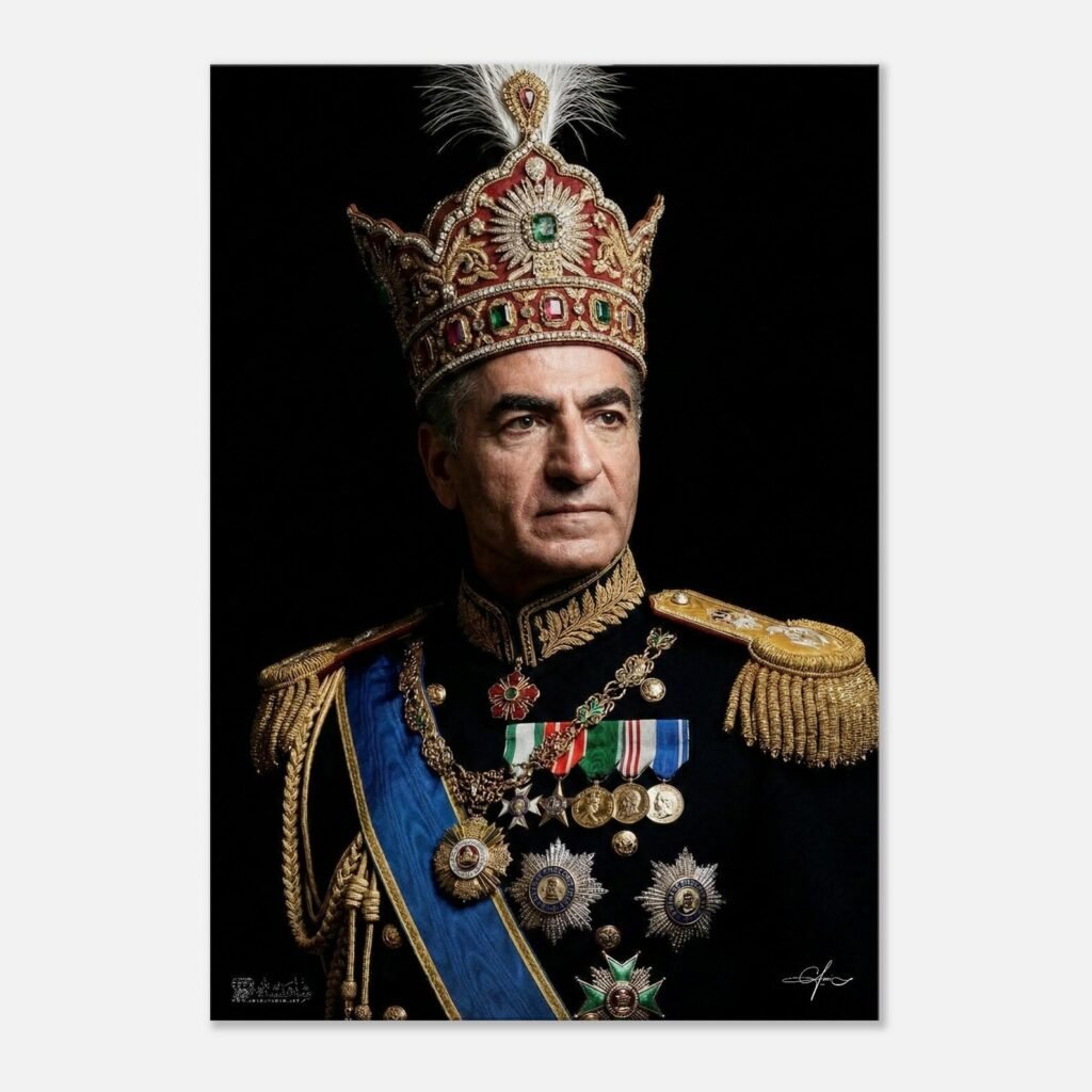 Mohammad Reza Shah Pahlavi Royal Crown Canvas Print – Persian Imperial Portrait Wall Art — detail 3