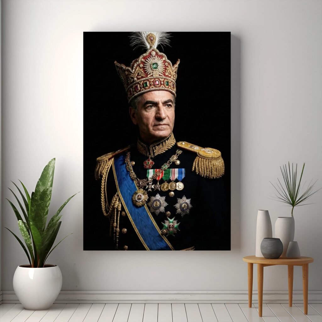 Mohammad Reza Shah Pahlavi Royal Crown Canvas Print – Persian Imperial Portrait Wall Art — detail 4