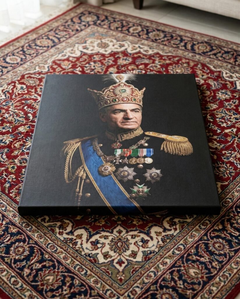 Mohammad Reza Shah Pahlavi Royal Crown Canvas Print – Persian Imperial Portrait Wall Art — detail 5