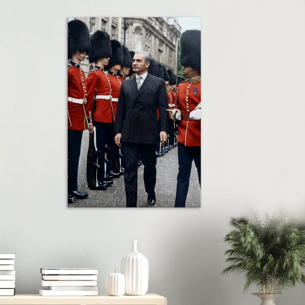 Mohammad Reza Shah Pahlavi with British Royal Guards Canvas Wall Art – Persian Historic Decor