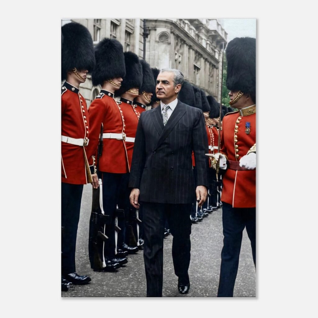 Mohammad Reza Shah Pahlavi with British Royal Guards Canvas Wall Art – Persian Historic Decor — detail 2