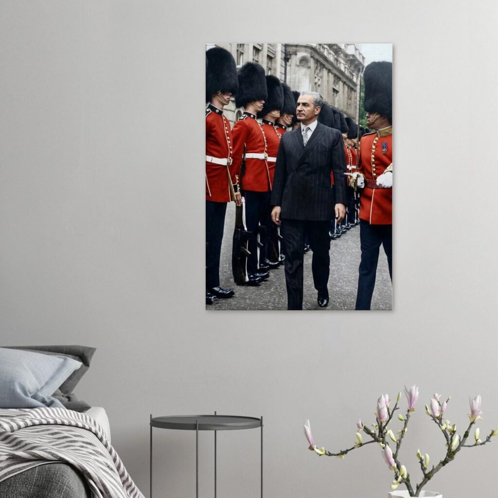 Mohammad Reza Shah Pahlavi with British Royal Guards Canvas Wall Art – Persian Historic Decor — detail 3
