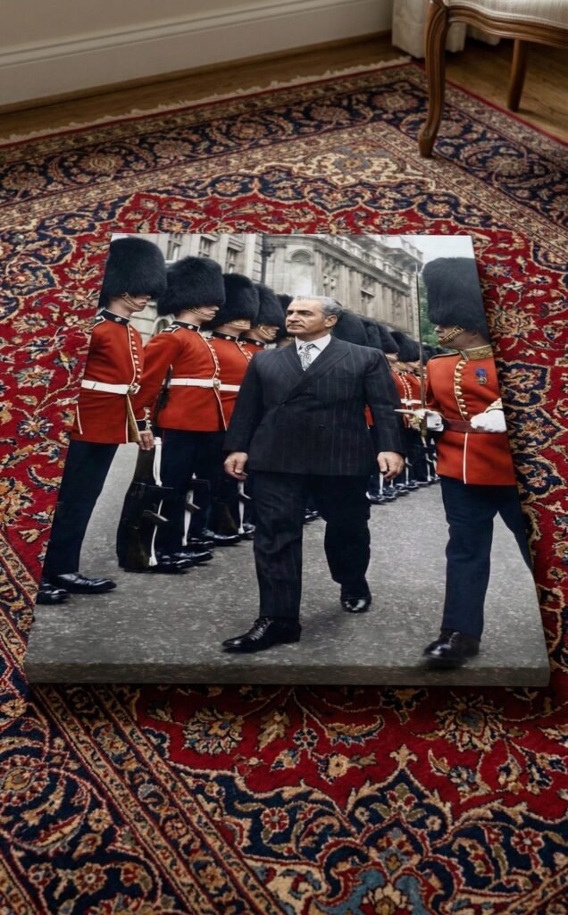Mohammad Reza Shah Pahlavi with British Royal Guards Canvas Wall Art – Persian Historic Decor — detail 4