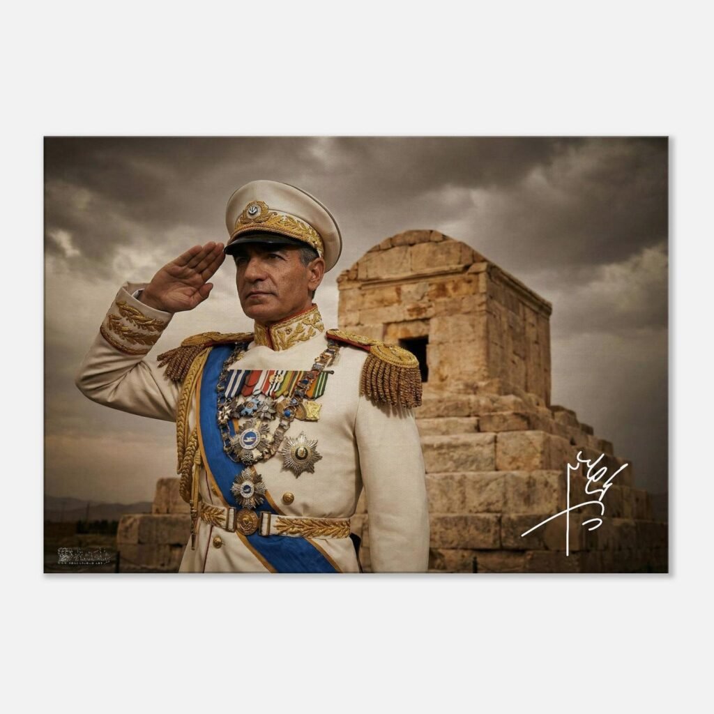 Mohammad Reza Shah Pasargadae Canvas Print – Persian Historic Royal Portrait Wall Art — detail 3