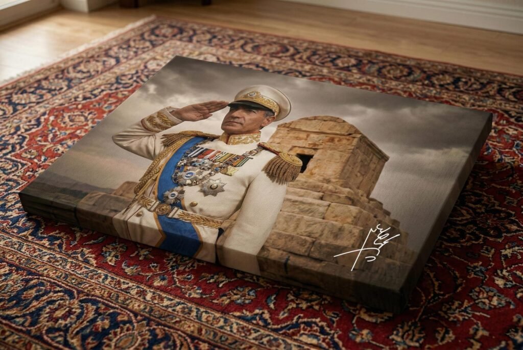 Mohammad Reza Shah Pasargadae Canvas Print – Persian Historic Royal Portrait Wall Art — detail 6