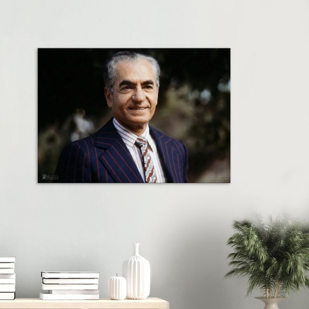 Mohammad Reza Shah Pinstripe Suit Portrait Canvas Wall Art – Persian Royal Decor