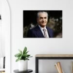 Mohammad Reza Shah Pinstripe Suit Portrait Canvas Wall Art – Persian Royal Decor — detail 2