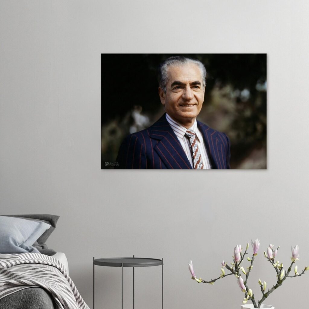 Mohammad Reza Shah Pinstripe Suit Portrait Canvas Wall Art – Persian Royal Decor — detail 3
