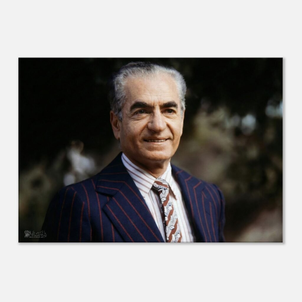 Mohammad Reza Shah Pinstripe Suit Portrait Canvas Wall Art – Persian Royal Decor — detail 4