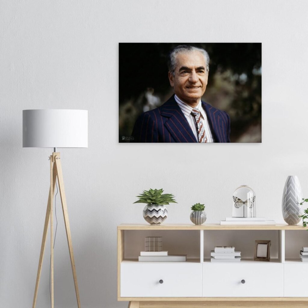 Mohammad Reza Shah Pinstripe Suit Portrait Canvas Wall Art – Persian Royal Decor — detail 5