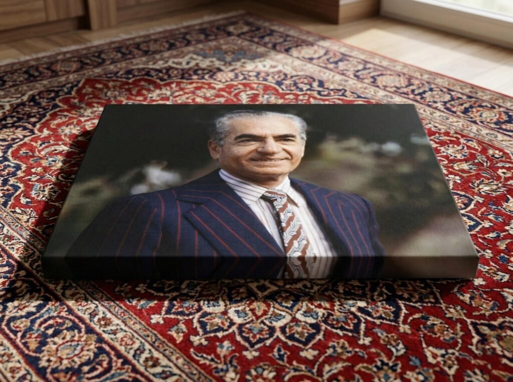 Mohammad Reza Shah Pinstripe Suit Portrait Canvas Wall Art – Persian Royal Decor — detail 6