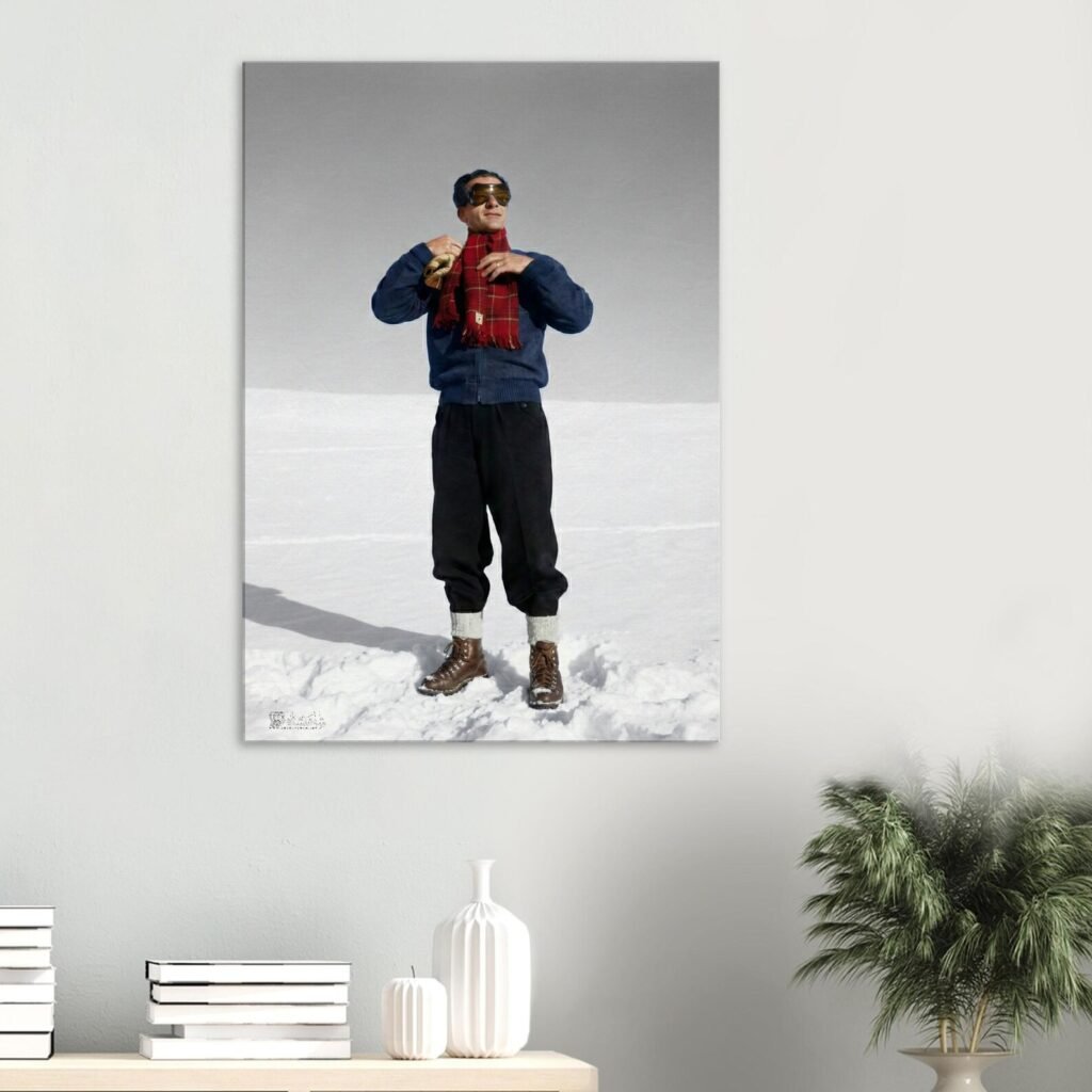 Mohammad Reza Shah Skiing Action Portrait – Persian Royal Canvas Wall Art