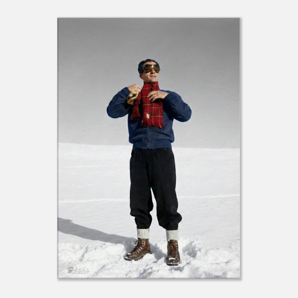 Mohammad Reza Shah Skiing Action Portrait – Persian Royal Canvas Wall Art — detail 2