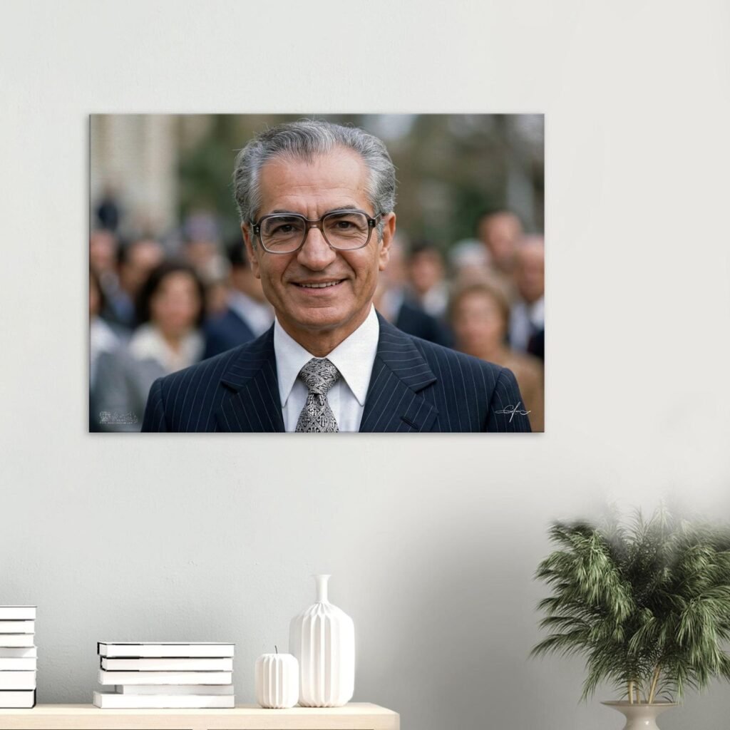 Mohammad Reza Shah Smiling in a Suit – AI Generated Portrait