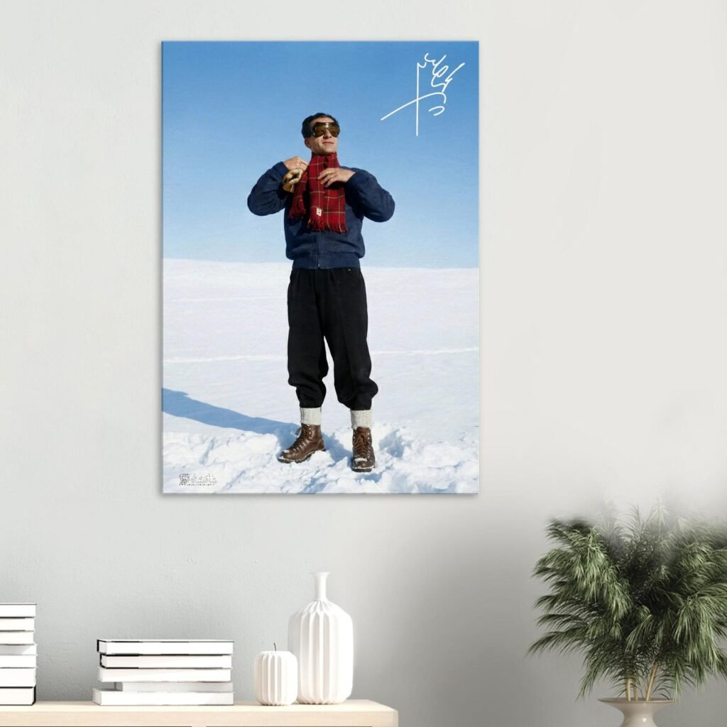 Mohammad Reza Shah Snowy Aviator Portrait Canvas Wall Art – Persian Royal Decor