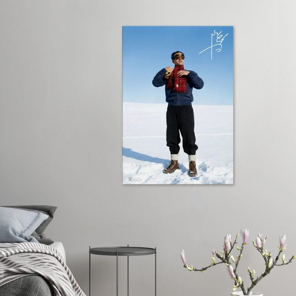 Mohammad Reza Shah Snowy Aviator Portrait Canvas Wall Art – Persian Royal Decor — detail 2