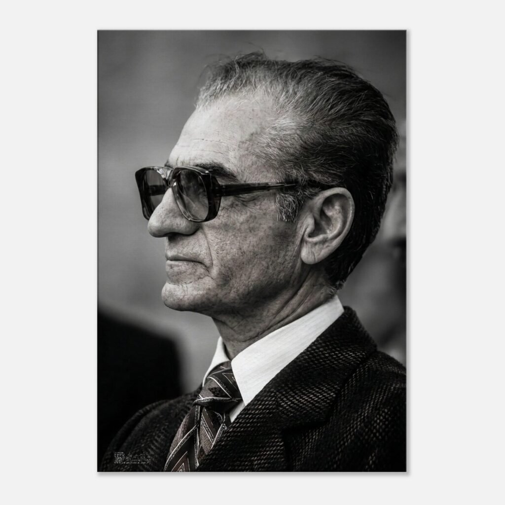 Mohammad Reza Shah Sunglasses Portrait Canvas Wall Art – Persian Royal Decor — detail 2