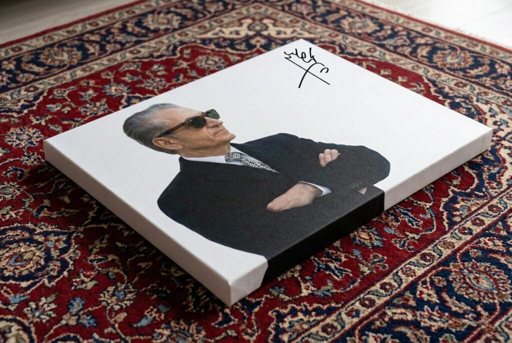 Mohammad Reza Shah Sunglasses Portrait Canvas Wall Art – Persian Royal Decor — detail 6