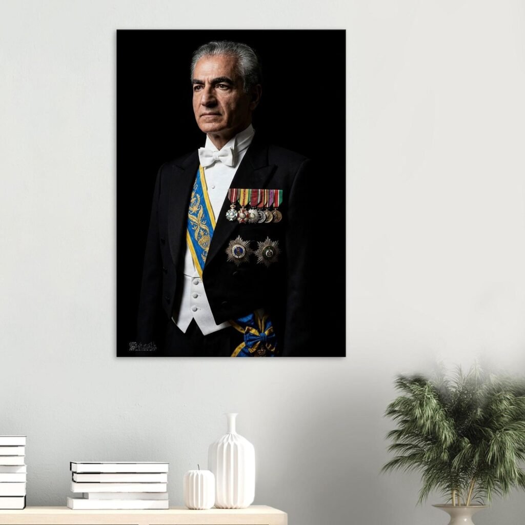 Mohammad Reza Shah Tuxedo Portrait Canvas Print – Royal Persian Historic Decor